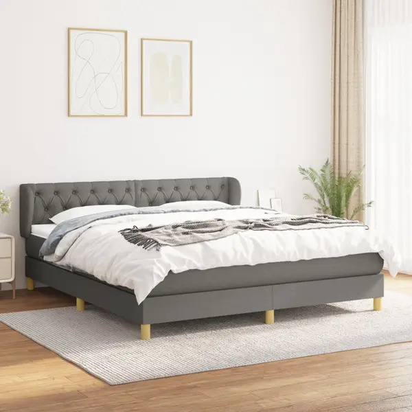 Gossi pat continental cu saltea, gri inchis, 160x200 cm, tesatura