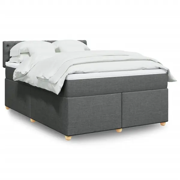 Gossi pat continental cu saltea, gri inchis, 160x200 cm, tesatura