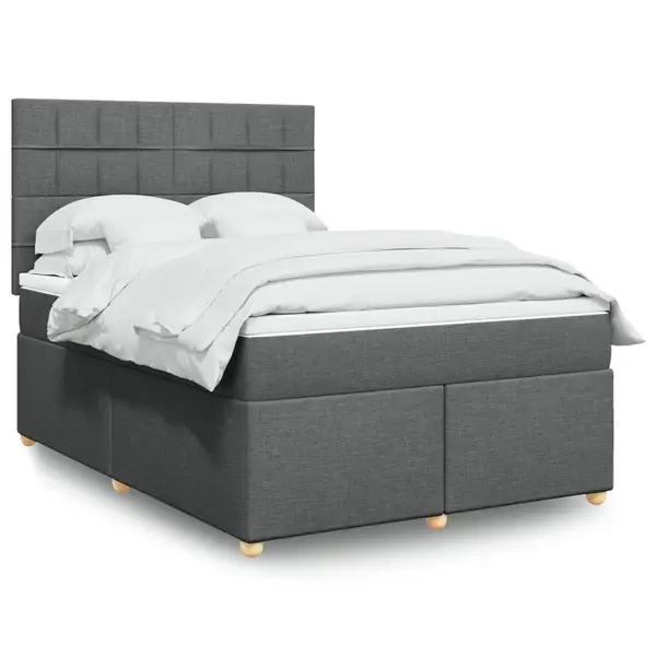 Gossi pat continental cu saltea, gri inchis, 160x200 cm, tesatura