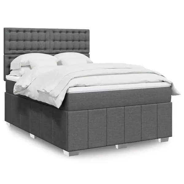 Gossi pat continental cu saltea, gri inchis, 160x200 cm, tesatura