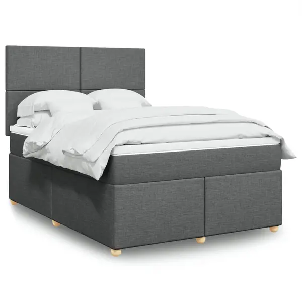 Gossi pat continental cu saltea, gri inchis, 160x200 cm, tesatura