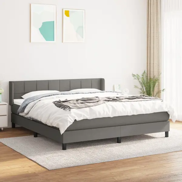 Gossi pat continental cu saltea, gri inchis, 160x200 cm, tesatura