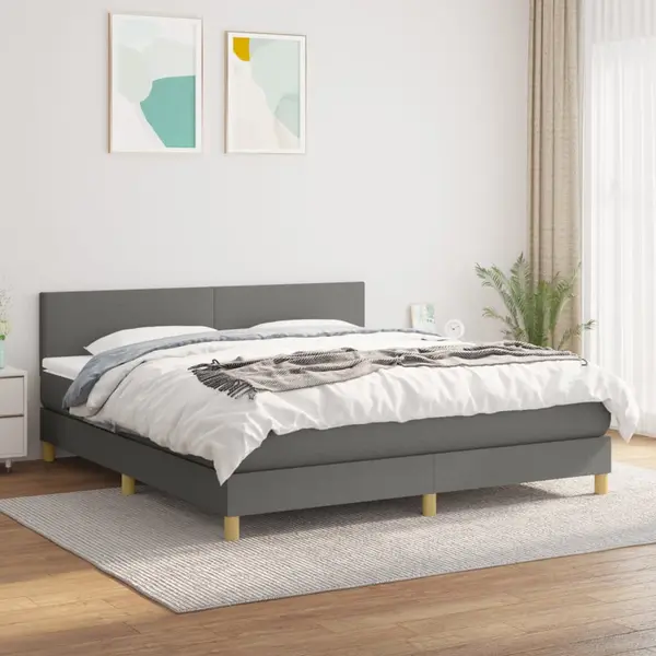 Gossi pat continental cu saltea, gri inchis, 160x200 cm, tesatura
