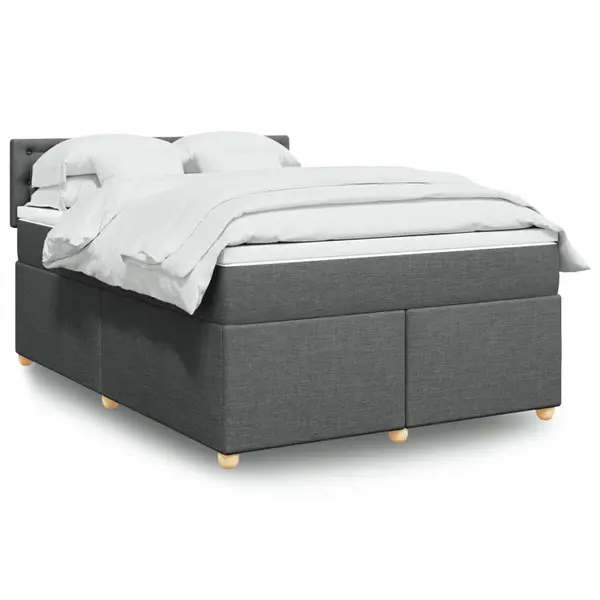 Gossi pat continental cu saltea, gri inchis, 160x200 cm, tesatura