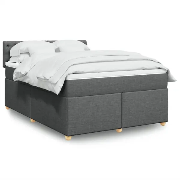 Gossi pat continental cu saltea, gri inchis, 160x200 cm, tesatura