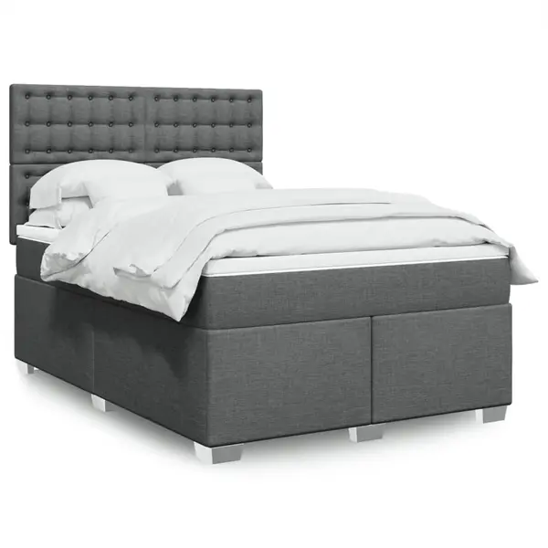 Gossi pat continental cu saltea, gri inchis, 160x200 cm, tesatura