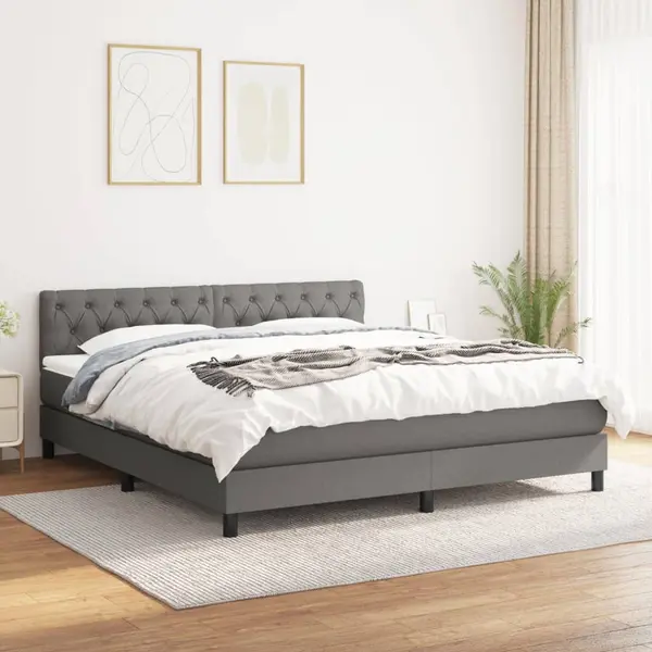 Gossi pat continental cu saltea, gri inchis, 160x200 cm, tesatura
