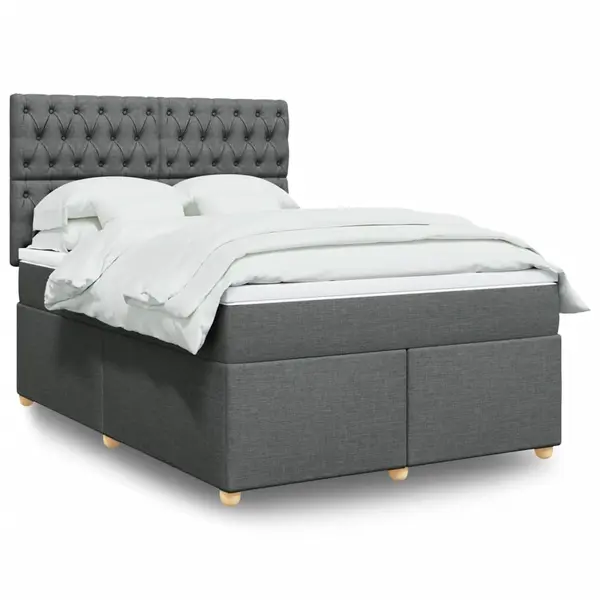 Gossi pat continental cu saltea, gri inchis, 160x200 cm, tesatura
