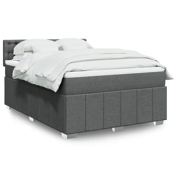 Gossi pat continental cu saltea, gri inchis, 160x200 cm, tesatura