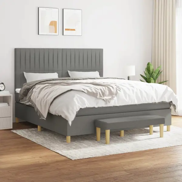 Gossi pat continental cu saltea, gri inchis, 160x200 cm, tesatura