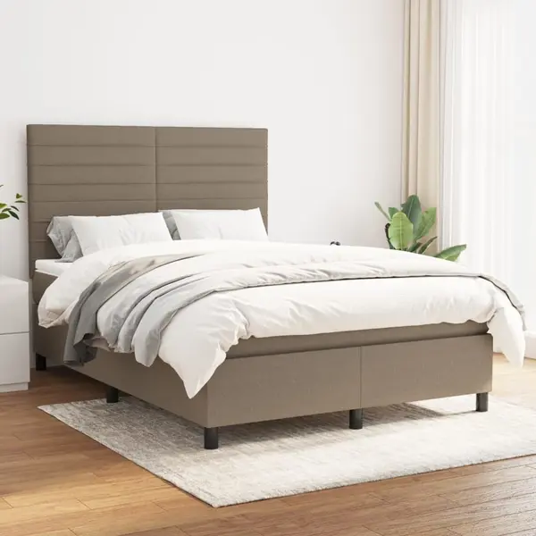 Gossi pat continental cu saltea gri taupe 140x200 cm material textil