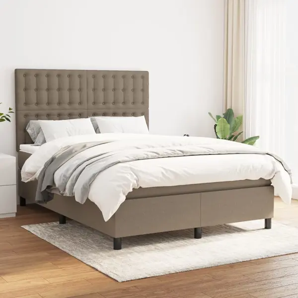 Gossi pat continental cu saltea gri taupe 140x200 cm material textil