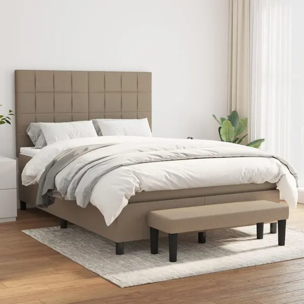 Gossi pat continental cu saltea gri taupe 140x200 cm material textil