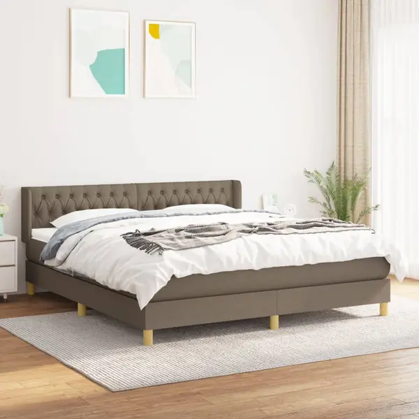Gossi pat continental cu saltea, gri taupe, 180x200 cm, textil