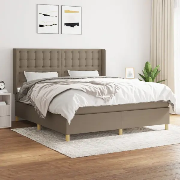 Gossi pat continental cu saltea, gri taupe, 180x200 cm, textil