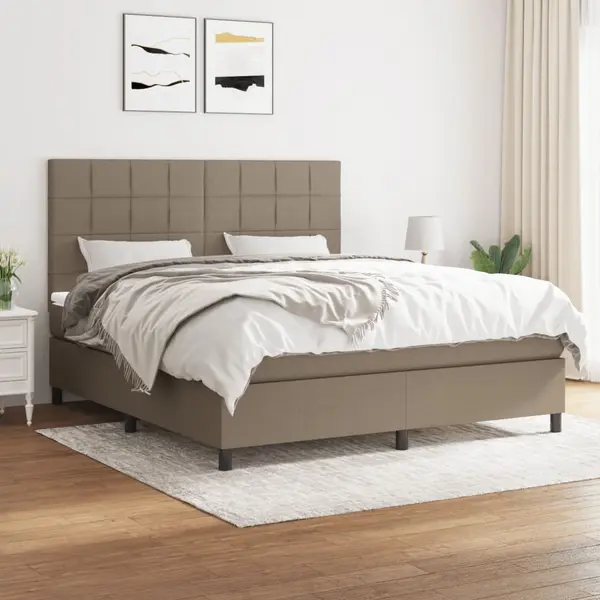 Gossi pat continental cu saltea, gri taupe, 180x200 cm, textil