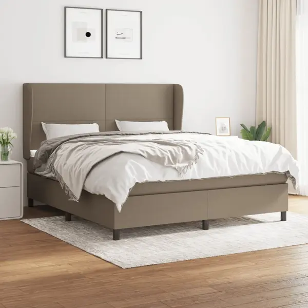 Gossi pat continental cu saltea, gri taupe, 180x200 cm, textil