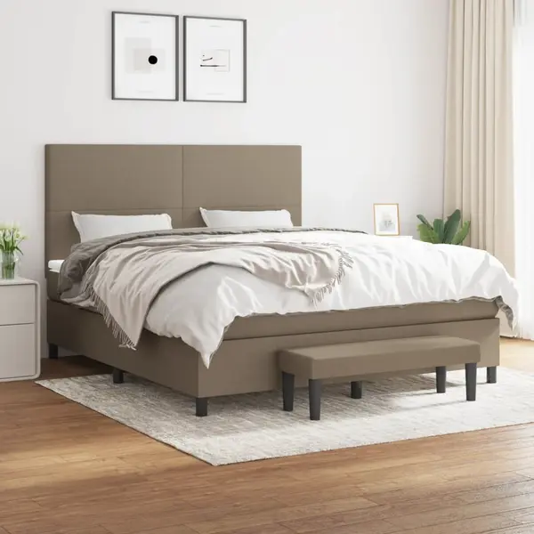 Gossi pat continental cu saltea, gri taupe, 180x200 cm, textil
