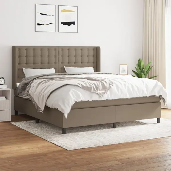 Gossi pat continental cu saltea, gri taupe, 180x200 cm, textil