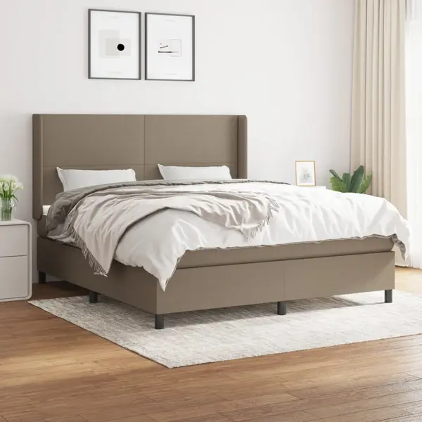 Gossi pat continental cu saltea, gri taupe, 180x200 cm, textil