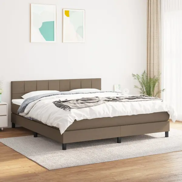 Gossi pat continental cu saltea, gri taupe, 180x200 cm, textil