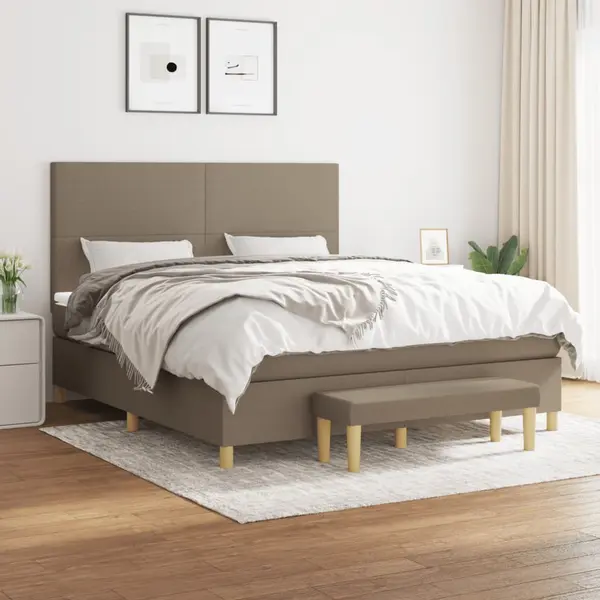 Gossi pat continental cu saltea, gri taupe, 180x200 cm, textil