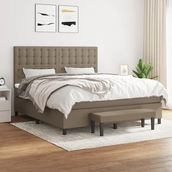 Gossi pat continental cu saltea, gri taupe, 180x200 cm, textil