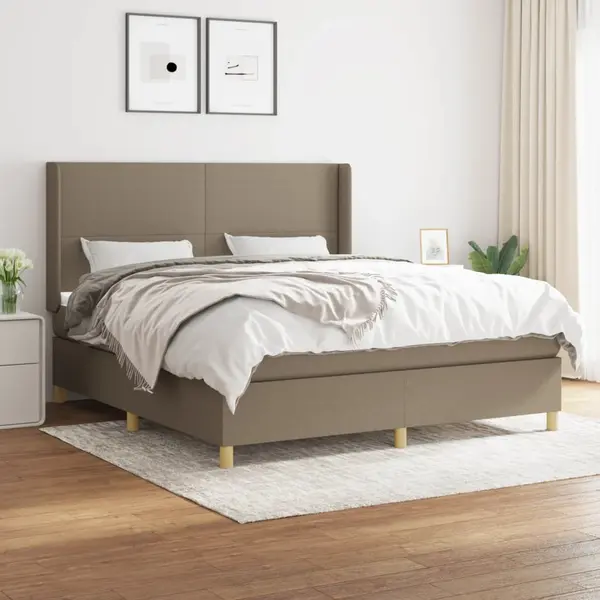Gossi pat continental cu saltea, gri taupe, 180x200 cm, textil