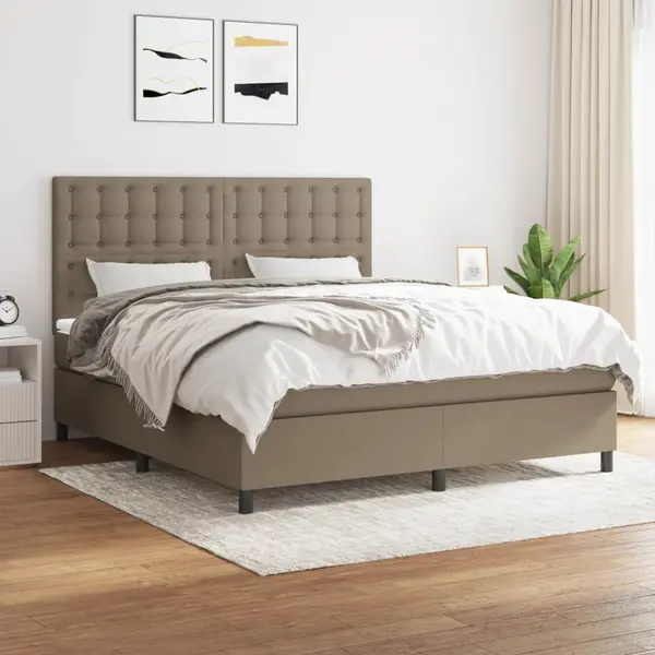 Gossi pat continental cu saltea, gri taupe, 180x200 cm, textil