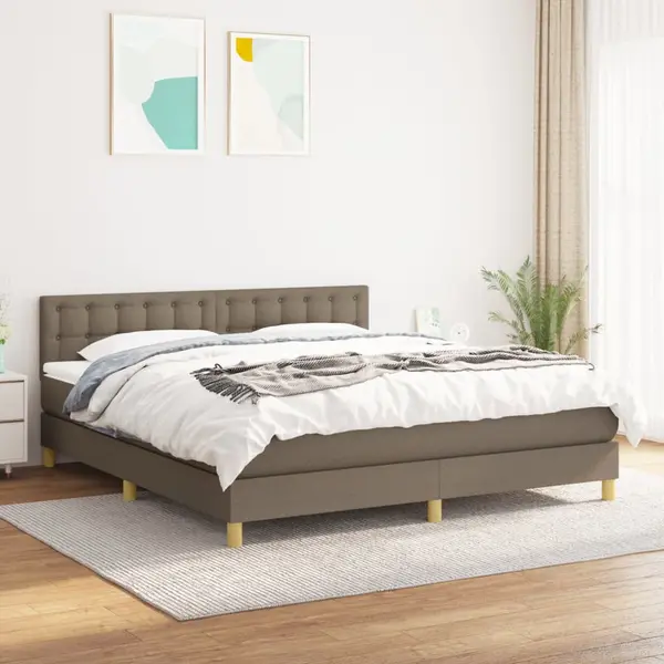 Gossi pat continental cu saltea, gri taupe, 180x200 cm, textil