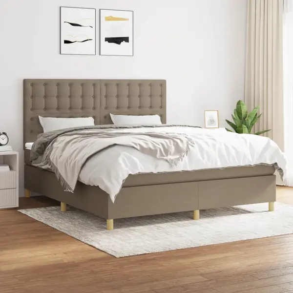 Gossi pat continental cu saltea, gri taupe, 180x200 cm, textil