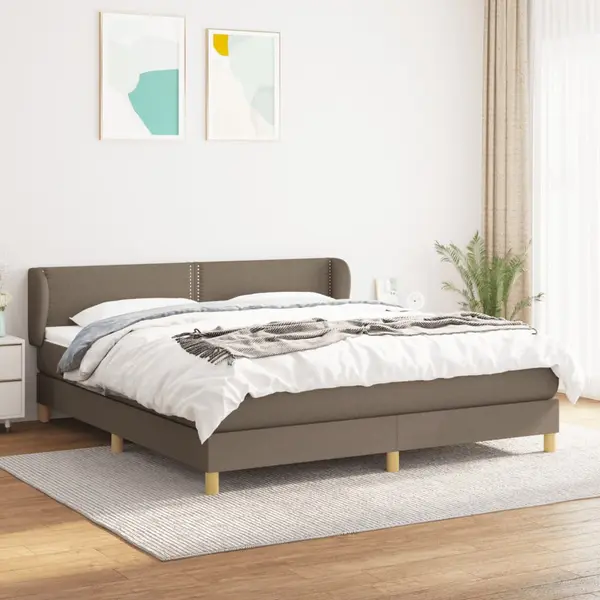 Gossi pat continental cu saltea, gri taupe, 180x200 cm, textil