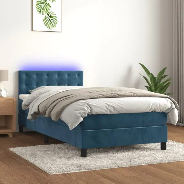 Gossi pat continental cu saltea&led albastru inchis 80x200 cm catifea