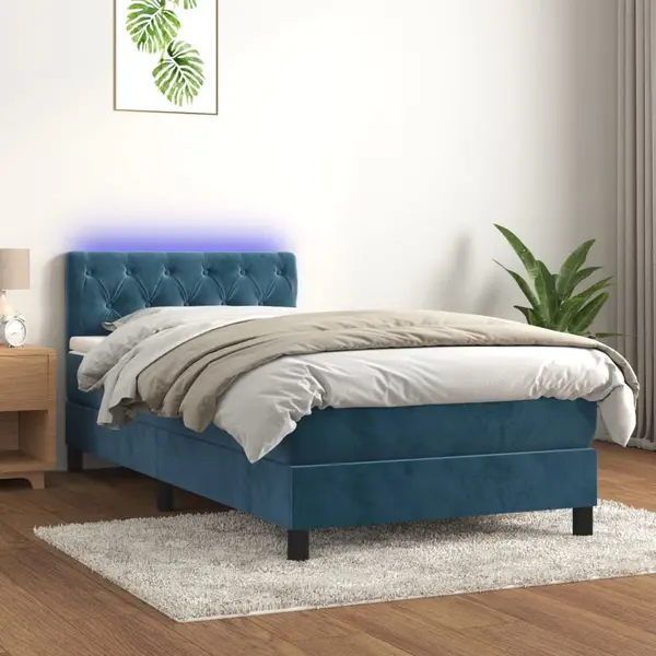 Gossi pat continental cu saltea&led albastru inchis 80x200 cm catifea