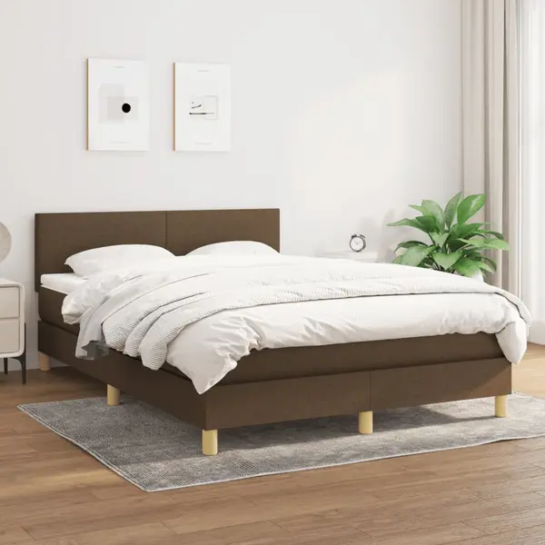 Gossi pat continental cu saltea, maro inchis, 140x200 cm, textil