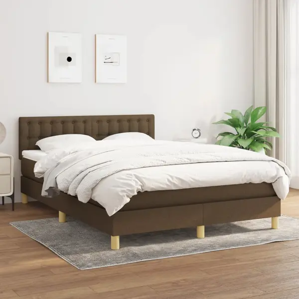 Gossi pat continental cu saltea, maro inchis, 140x200 cm, textil