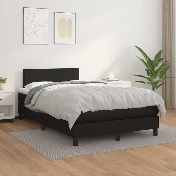 Gossi pat continental cu saltea, negru, 120x200 cm, piele ecologica