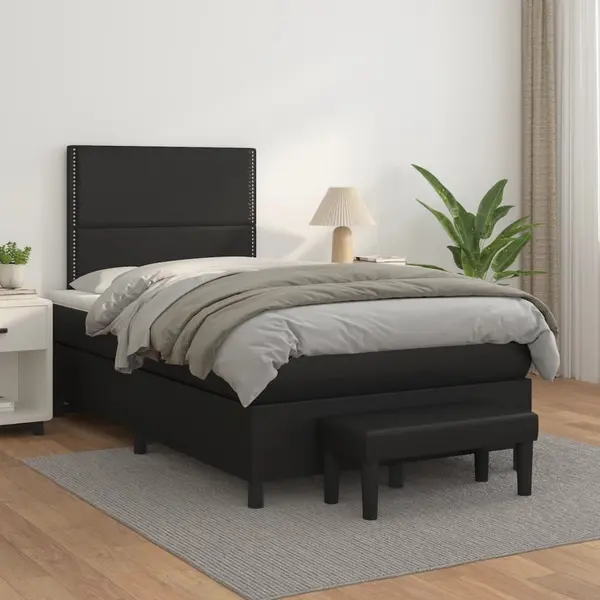 Gossi pat continental cu saltea, negru, 120x200 cm, piele ecologica