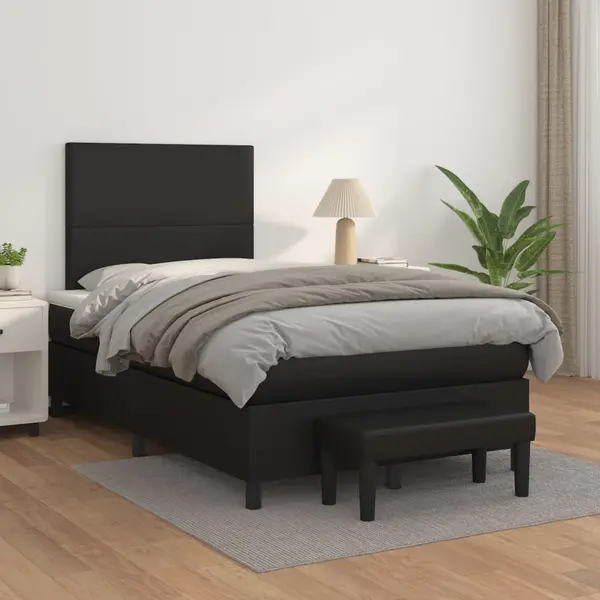 Gossi pat continental cu saltea, negru, 120x200 cm, piele ecologica