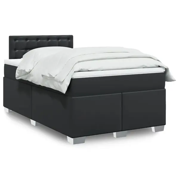 Gossi pat continental cu saltea, negru, 120x200 cm, piele ecologica