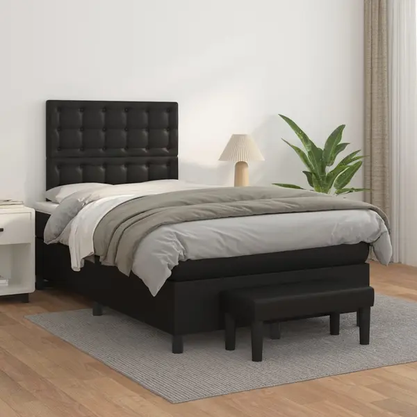 Gossi pat continental cu saltea, negru, 120x200 cm, piele ecologica