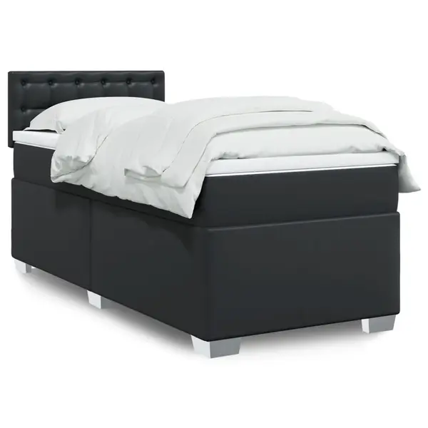 Gossi pat continental cu saltea, negru, 80x200 cm, piele ecologica
