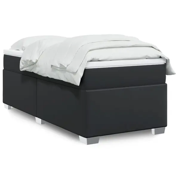 Gossi pat continental cu saltea, negru, 80x200 cm, piele ecologica