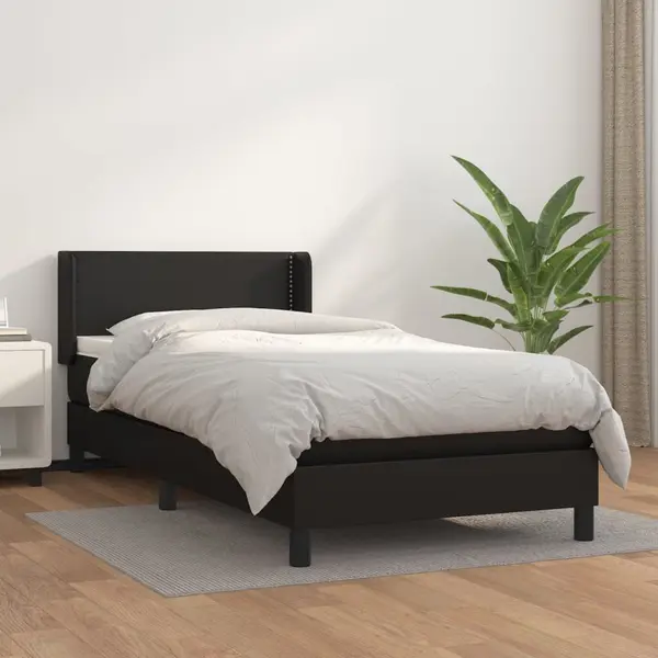 Gossi pat continental cu saltea, negru, 80x200 cm, piele ecologica