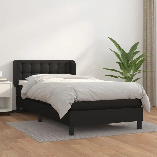 Gossi pat continental cu saltea, negru, 80x200 cm, piele ecologica