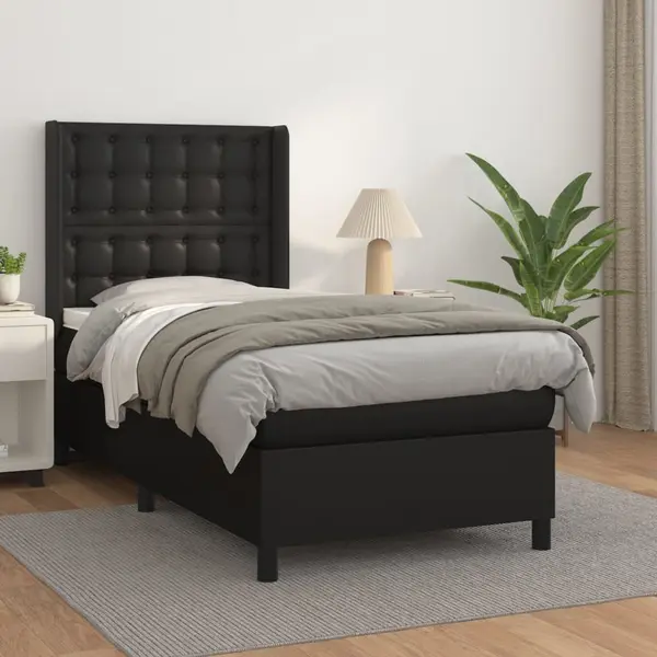 Gossi pat continental cu saltea, negru, 80x200 cm, piele ecologica