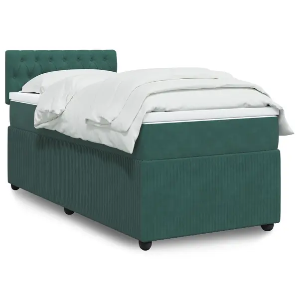 Gossi pat continental cu saltea, verde inchis, 80x200 cm, catifea