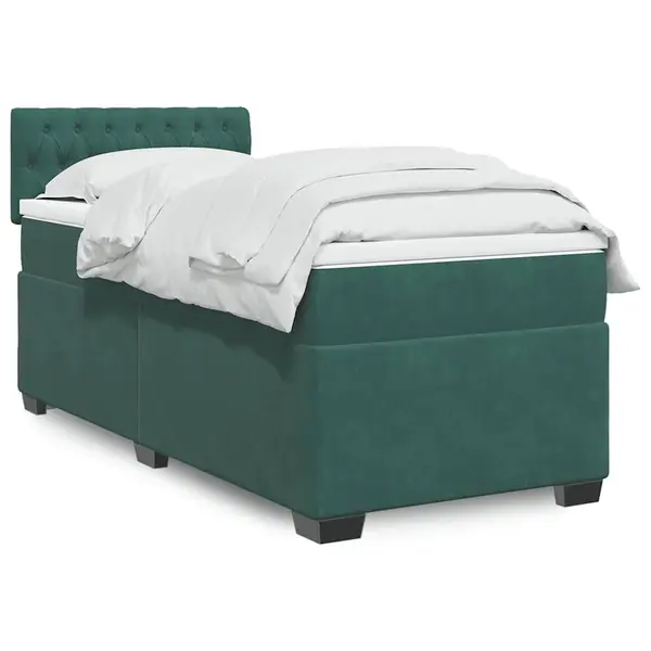 Gossi pat continental cu saltea, verde inchis, 80x200 cm, catifea