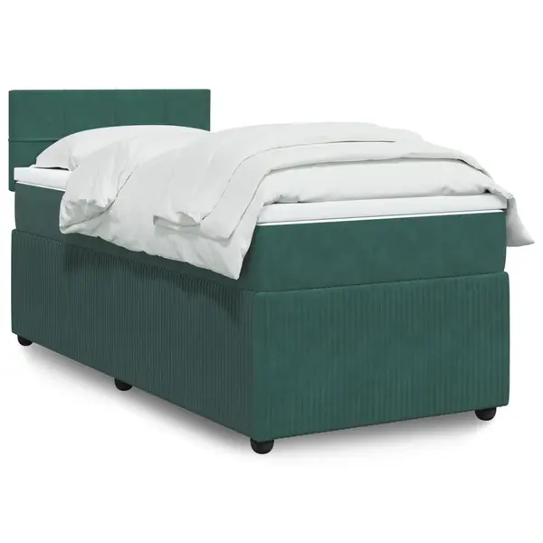 Gossi pat continental cu saltea, verde inchis, 80x200 cm, catifea
