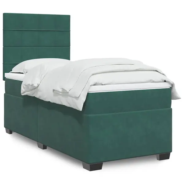 Gossi pat continental cu saltea, verde inchis, 80x200 cm, catifea
